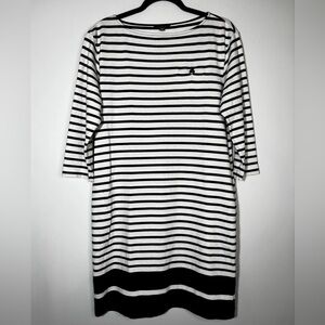 LL Bean Signature Dress Striped Black White Sz 12 Pockets 100% Cotton